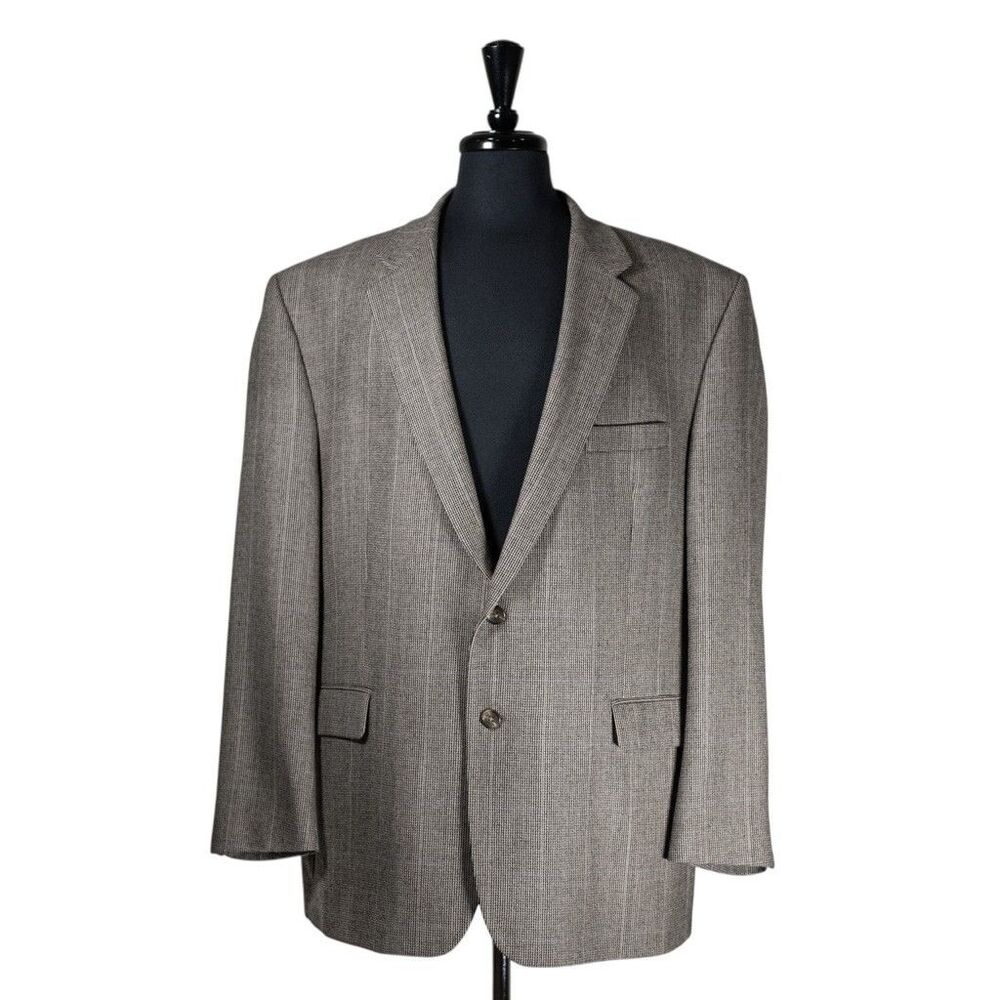 Chaps Ralph Lauren Mens 48R Blazer Gray Plaid Lambswool Sport Coat Jacket Lined
